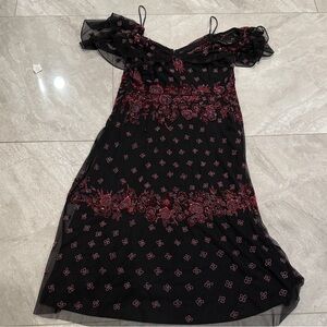 Adrianna Papell Black and Red Midi Dress with sequined